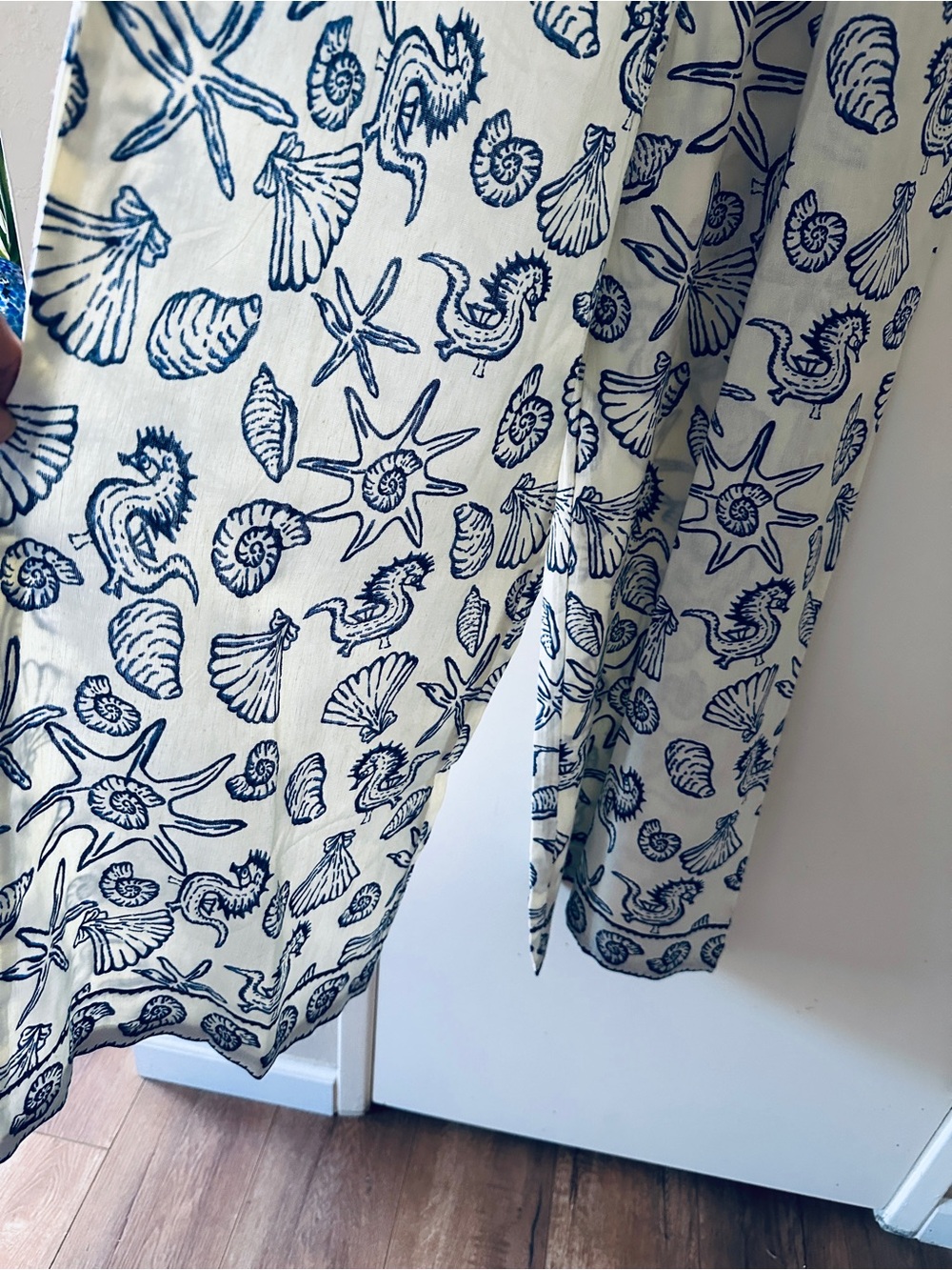 Jumpsuit -Wide Leg -Sz Medium- by Nado Navy and Ivory Shell-Print Linen Blend - Picture 3 of 11